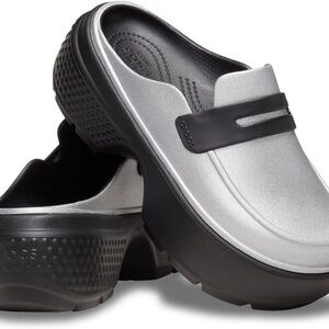 CROCS Men’s Silver and Black Slip-On Loafer Clog